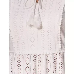 Boho Peplum Top For Women's Crochet Eyelet Cap Sleeves Tie Neck Summer Blouse -Fashion Clothing Store 7602309 ALT3