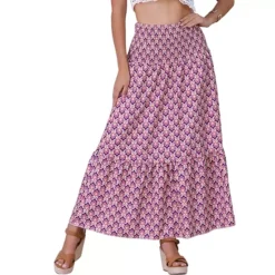 Women's Summer Skirt Casual Smocked Waist Flowy Swing Floral Maxi Skirts -Fashion Clothing Store 7602326 Purple Floral