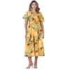 Women's Floral V Neck Split Hem Short Sleeve Maxi Tropical Dress