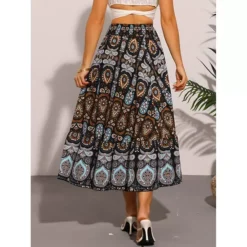 Floral Skirts For Women's Boho Elastic High Waist Casual Beach Flowy Maxi Skirt -Fashion Clothing Store 7602400 ALT2