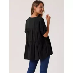 Women's Summer Babydoll Tops Casual V Neck Loose T Shirt Short Sleeve Peplum Blouse Tunics -Fashion Clothing Store 7602608 ALT2
