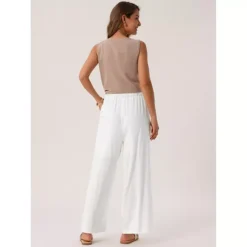 Women's Linen Summer Palazzo Pants Flowy Wide Leg Beach Trousers With Pockets -Fashion Clothing Store 7602667 ALT3