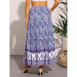 Long Skirt For Women's Elastic High Waist Ruffle Floral Print Boho A Line Pockets Summer Maxi Skirts -Fashion Clothing Store 7602674 ALT