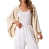 Women's Summer Linen Cardigan 3/4 Sleeve Open Front Loose Cover Ups Lightweight Shrug