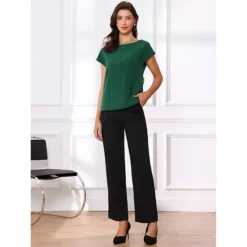 Cap Sleeve Dressy Top For Women's Boat Neck Office Work Belted Peplum Tops -Fashion Clothing Store 7602808 ALT2