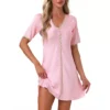 Womens Nightgown Floral Sleepdress Soft V Neck Short Sleeve Loungewear