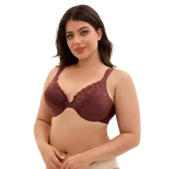 Women's Front Closure Lace Trim Underwire Plunge Bras Plus Size Adjustable Straps Lingerie -Fashion Clothing Store 7602840 Brown