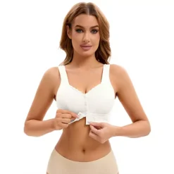 Women's Lace Front Closure Full Coverage Vest Soft Wirefree Breathable Bras -Fashion Clothing Store 7602843 White 1