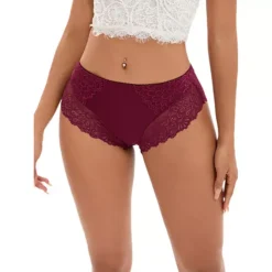 Women's Lace Mid-Waisted Underwear Comfortable Briefs, Available In Plus Size 16 Women's Lace Mid-Waisted Underwear Comfortable Briefs, Available In Plus Size -Fashion Clothing Store 7602918 Wine Red