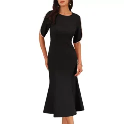 Women's Cocktail Dress Mermaid Beaded Sleeves Wedding Guest Formal Bodycon Midi Dresses