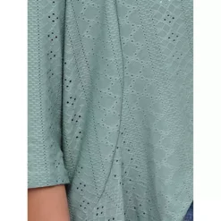 Women's Eyelet Cardigan 3/4 Sleeve Lapel Neck Ruffle Open Front Casual Cardigans -Fashion Clothing Store 7602943 ALT3