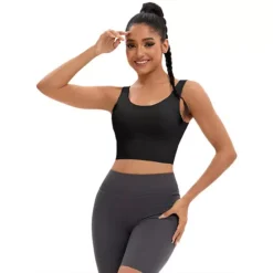 Women's Full Coverage Deep V-Back Workout Bras Fixed Cup Comfort Sports Vest -Fashion Clothing Store 7602946 Black