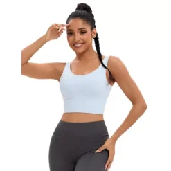 Women's Full Coverage Deep V-Back Workout Bras Fixed Cup Comfort Sports Vest