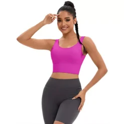 Women's Full Coverage Deep V-Back Workout Bras Fixed Cup Comfort Sports Vest -Fashion Clothing Store 7602946 Rose Red