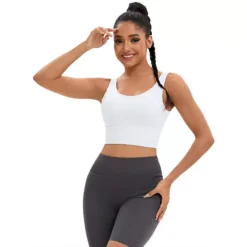 Women's Full Coverage Deep V-Back Workout Bras Fixed Cup Comfort Sports Vest -Fashion Clothing Store 7602946 White