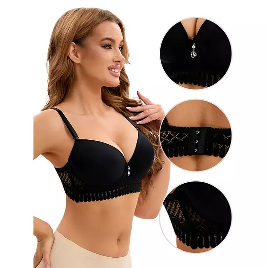 Women's Lace Trim Push Up Underwire Bras Adjustable Straps Plus Cup Size Underwear 2 Women's Lace Trim Push Up Underwire Bras Adjustable Straps Plus Cup Size Underwear - Image 2