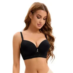 Women's Lace Trim Push Up Underwire Bras Adjustable Straps Plus Cup Size Underwear 16 Women's Lace Trim Push Up Underwire Bras Adjustable Straps Plus Cup Size Underwear -Fashion Clothing Store 7602967 Black