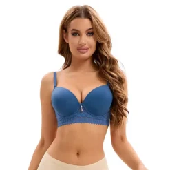 Women's Lace Trim Push Up Underwire Bras Adjustable Straps Plus Cup Size Underwear 14 Women's Lace Trim Push Up Underwire Bras Adjustable Straps Plus Cup Size Underwear -Fashion Clothing Store 7602967 Blue