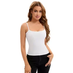 Women's Ribbed Camisole Basic Undershirts Unadjustable Spaghetti Strap Cami Tank Top
