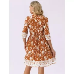 Women's Summer Floral Dress V Neck Half Sleeve Drawstring Waist Knee Length Flowy Dress With Pockets 9 Women's Summer Floral Dress V Neck Half Sleeve Drawstring Waist Knee Length Flowy Dress With Pockets -Fashion Clothing Store 7602985 ALT3