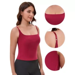 Women's Square Neck Cami Vest Shelf Bra Adjustable Spaghetti Strap Tank Camisole -Fashion Clothing Store 7603016 ALT3