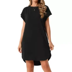 Women's Summer Short Sleeve T-Shirt Dress Casual Crewneck Loose Beach Mini Dress With Pockets -Fashion Clothing Store 7603017 Black 1
