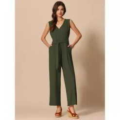 Wide Leg Jumpsuit For Women's V Neck Casual Sleeveless Romper -Fashion Clothing Store 7603116 ALT2