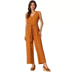 Wide Leg Jumpsuit For Women's V Neck Casual Sleeveless Romper -Fashion Clothing Store 7603116 Orange