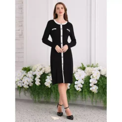 Women's Contrast Color Sweater Dresses Long Sleeve Knit A-line Midi Dress 10 Women's Contrast Color Sweater Dresses Long Sleeve Knit A-line Midi Dress -Fashion Clothing Store 7603120 ALT2