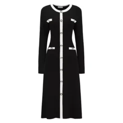 Women's Contrast Color Sweater Dresses Long Sleeve Knit A-line Midi Dress 14 Women's Contrast Color Sweater Dresses Long Sleeve Knit A-line Midi Dress -Fashion Clothing Store 7603120 Black