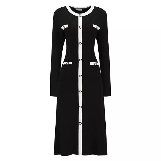 Women's Contrast Color Sweater Dresses Long Sleeve Knit A-line Midi Dress 7 Women's Contrast Color Sweater Dresses Long Sleeve Knit A-line Midi Dress - Image 7