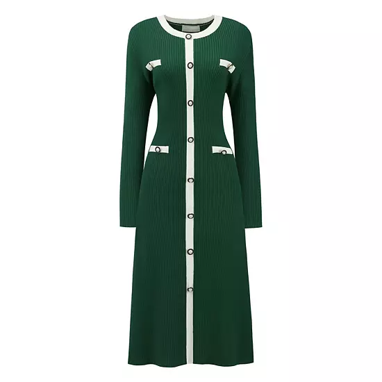 Women's Contrast Color Sweater Dresses Long Sleeve Knit A-line Midi Dress 6 Women's Contrast Color Sweater Dresses Long Sleeve Knit A-line Midi Dress - Image 6