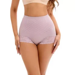 Women's Lace Mesh Light And Breathable Tummy Control Underwear Briefs High Waist Control Panties -Fashion Clothing Store 7603133 Pink