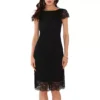 Women's Floral Lace Dress Cap Sleeve Boat Neck Cocktail Midi Wedding Guest Dresses
