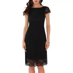 Women's Floral Lace Dress Cap Sleeve Boat Neck Cocktail Midi Wedding Guest Dresses