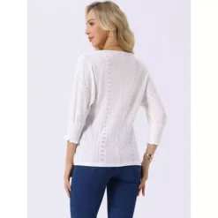 Women's Batwing 3/4 Sleeve Tops Summer Casual Eyelet Blouse Crewneck Tunic T-Shirts -Fashion Clothing Store 7603156 ALT2
