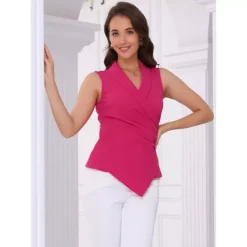 Wrap V Neck Casual Work Tops For Women's Blouse Business Dressy Asymmetrical Shirts -Fashion Clothing Store 7603178 ALT2