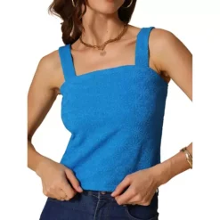 Women's Square Neck Wide Strap Crop Tank Tops Sleeveless Lettuce Trim Casual Floral Cami Vest Top