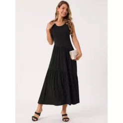 Women's Summer Dresses Crewneck Sundress Aline Flowy Tiered Maxi Long Beach Dress Vacation Outfits -Fashion Clothing Store 7604176 ALT2