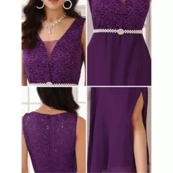 Women's Gown Dress Lace V Neck Sleeveless Cocktail Wedding Guest Dresses -Fashion Clothing Store 7604189 ALT3