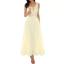 Women's Gown Dress Lace V Neck Sleeveless Cocktail Wedding Guest Dresses -Fashion Clothing Store 7604189 Golden