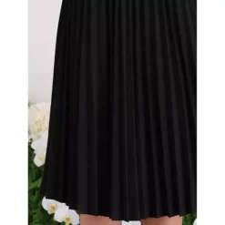 Women's Pleated Dress Contrast Color Short Sleeve Casual Work A-Line Dresses -Fashion Clothing Store 7604195 ALT3