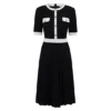 Women's Pleated Dress Contrast Color Short Sleeve Casual Work A-Line Dresses