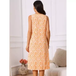 Summer Tank Dress Print Round Neck Sleeveless Loose Midi Dresses With Pockets -Fashion Clothing Store 7604200 ALT2