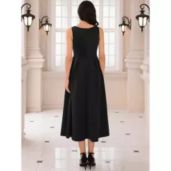 Women's Cocktail Dress Sleeveless Square Neck A-Line Pleated Vintage Maxi Dress 9 Women's Cocktail Dress Sleeveless Square Neck A-Line Pleated Vintage Maxi Dress -Fashion Clothing Store 7604207 ALT2