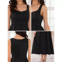 Women's Cocktail Dress Sleeveless Square Neck A-Line Pleated Vintage Maxi Dress 10 Women's Cocktail Dress Sleeveless Square Neck A-Line Pleated Vintage Maxi Dress -Fashion Clothing Store 7604207 ALT3