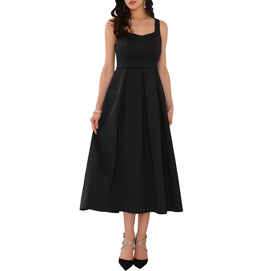 Women's Cocktail Dress Sleeveless Square Neck A-Line Pleated Vintage Maxi Dress 7 Women's Cocktail Dress Sleeveless Square Neck A-Line Pleated Vintage Maxi Dress - Image 7