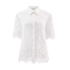 Women's Lace Tops Mesh Sheer Fringe Hem Button Down Shirt