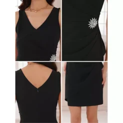 Women's Ruched Dress Faux Wrap V Neck Party Cocktail Sleeveless Sheath Dresses -Fashion Clothing Store 7604225 ALT3