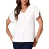 Summer Tops For Women's Short Tulip Sleeve Button Front V Neck Eyelet Loose Fit Top